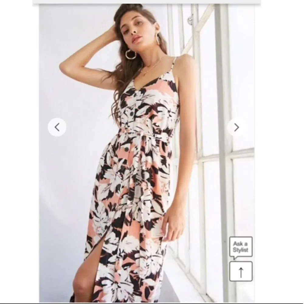 F21 tropical print buttonfront midi dress